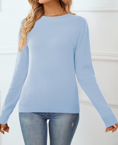 Image of QUALFORT Women's 100% Cotton Sweater, Basic Lightweight Long Sleeve Pullover