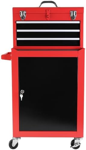Miniatura 7 de LuckyNoteCofre con ruedas con 3 cajones, caja de herramientas con armario de almacenamiento grande y estante ajustable, caja superior portátil