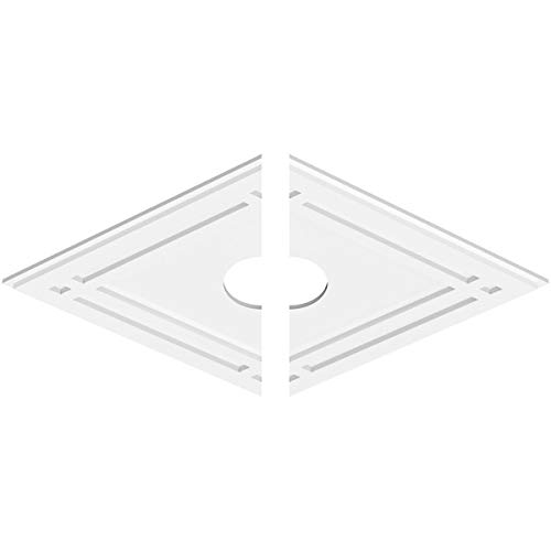 Image of Ekena Millwork CMP34X22DD2-05000 Diamond Architectural Grade PVC Contemporary, Two Piece Urethane Ceiling Medallions 34 inchW x 22 5 /8 inchH x 5 inchID x 12 inchC x 1 inchP