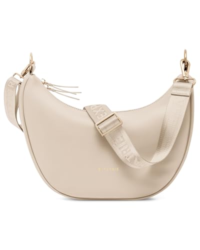 Expatrié Umhängetasche Damen Beige - Lea Medium - Half Moon Bag Schultertasche - Crossbody Bag im Halbmond Design - Halbrunde Handtasche aus Veganem Leder - Wasserabweisend