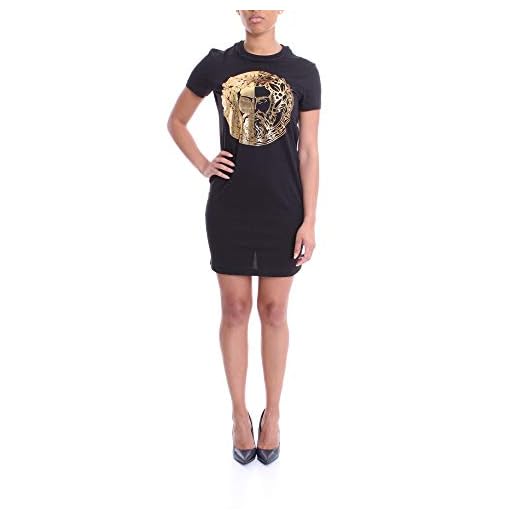 Versace Jeans Couture Women's Black Gold Logo Short Sleeve T-Shirt Dress (S)