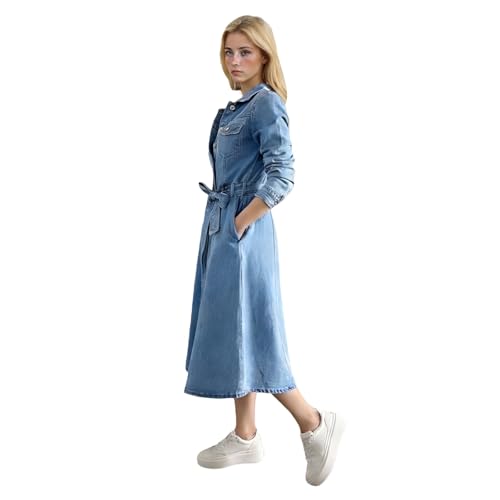 Robe en jean délavé manches longues style décontracté idéale pour vos sorties