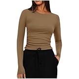 Womens Slim Fit Crop Tops Crew Neck Long Sleeve Shirt...