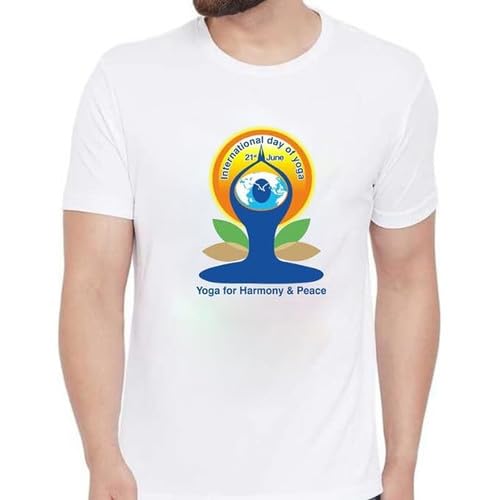 Image of PrintMall International Yoga Day Printed Round Neck and Half Sleeve White | Dry Fit | T-Shirt for Women | Men | Kids | Girls | Boys T-Shirts