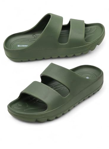 Image of SVAAR Soft EVA Double Strap Slippers for Men | Stylish Anti-Skid Slides with Arch Support & Bouncy Sole | Lightweight Indoor Outdoor Comfort