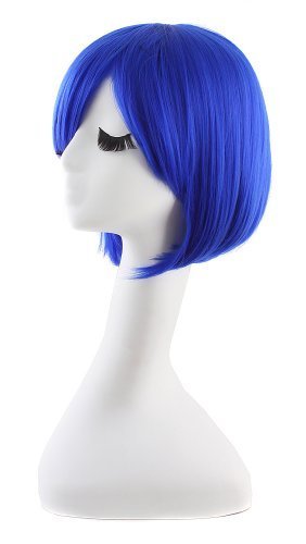 MapofBeauty 12"/30cm Short Straight Diagonal Bangs Wig (Navy Blue)