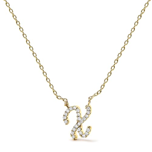 14K Yellow Gold Diamond Accent "X" Initial Script Style Pendant Necklace