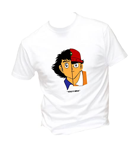 T-Shirt Uomo Cotone Basic Super vestibilità Top qualità - Holly E Benji Face - Divertente Humor Made in Italy (L, Bianco)