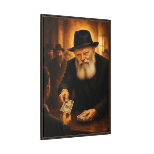 Tableau Rebbe vertical 80x120 cm deco murale juive cadre espresso 3cm