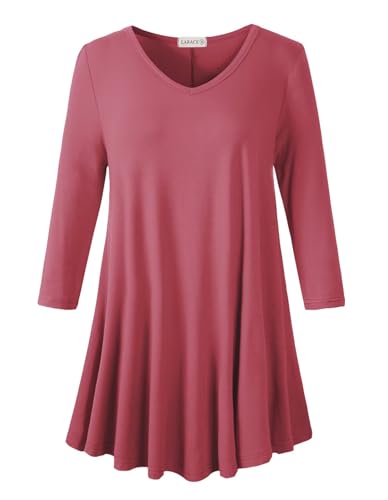Image of LARACE Tunics 3 /4 Sleeve Plus Size Tops for Women V Neck Loose Fit Flowy Clothing for Leggings