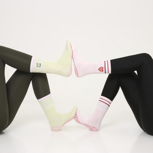 Image of Mint & Oak Pilates Socks with Grips for Women, Ankle Length Non-Slip Yoga Socks, Cotton Ideal For Yoga, Pilates, Gym, Workout, Cute Women's Gift