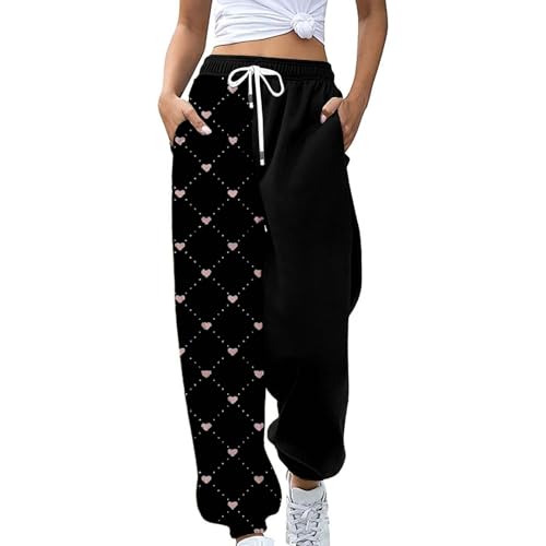 Pantalon de Jogging pour Femme Pantalon Imprimé de Jolis Motifs Taille Haute Pantalon de Sport Pantalon Confortable avec Poches Pantalon Detente Femme Pantalon Fluide Multicolores (H-12-Black, M)