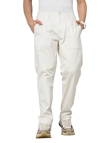 Image of Celio Men Beige Solid Regular Fit Cotton Trendy Cargo Casual Trousers
