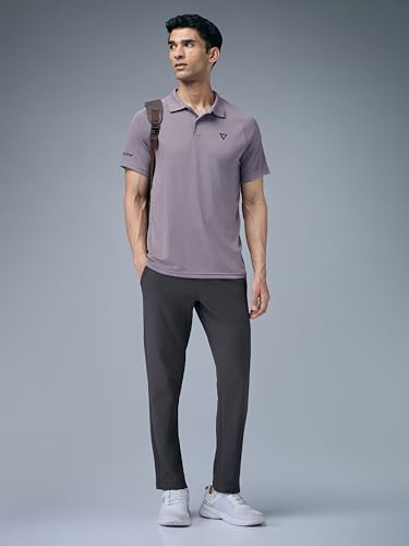 Image of TECHNOSPORT Men's 100% Polyester Slim Fit Self-Design Half Sleeve Polo T-Shirt with Double Cool, SPF50+ Properties for Gym, Workout 7 Regular Use