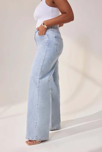 Image of KOTTY Women's High Waist Wide Leg Button Coin Pocket Straight Fit Jeans Stylish Regular to Plus Size Fit Denim Jeans for Women