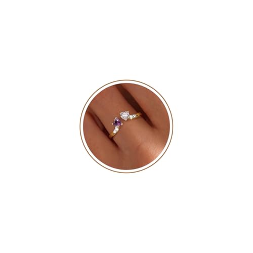 Dainty Promise Rings for Her 2 Birthstone Adjustable Rings for Women Sister Anniversary Birthday Gifts for Women Her Jewelry Valentines Day Gifts 02-0