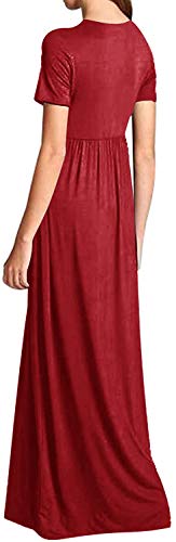 Bienwwow Dames Casual Maxi Jurk Korte mouw Pocket Jurk (rood, XL) - Image 4