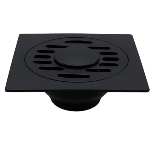 Desagüe de suelo for baño, desagüe cuadrado, sifón ducha acero inoxidable negro, rejilla, tapa redonda, colador pelo