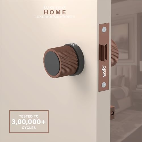 Image of Gloxy Brass Door knob Lock for Keyless Pull Door Lock for Balcony, Door Set with Keys for Bathroom, Kitchen, Office | Rose Gold & Black Finish (2 Years Warranty, Pack of 1)