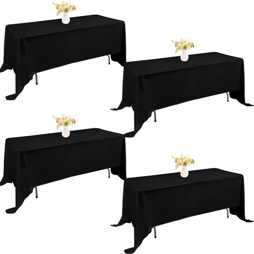 Image of 4 Pack Rectangle Tablecloth for 6 Foot Tables Washable Polyester Table Cover for Wedding Dining Table Parties Banquet(70x120 Black)