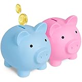 Derggzey 2PCS Piggy Bank, Unbreakable Plastic Piggy Bank for Girls and Boys, Large Size Coin Banks,...