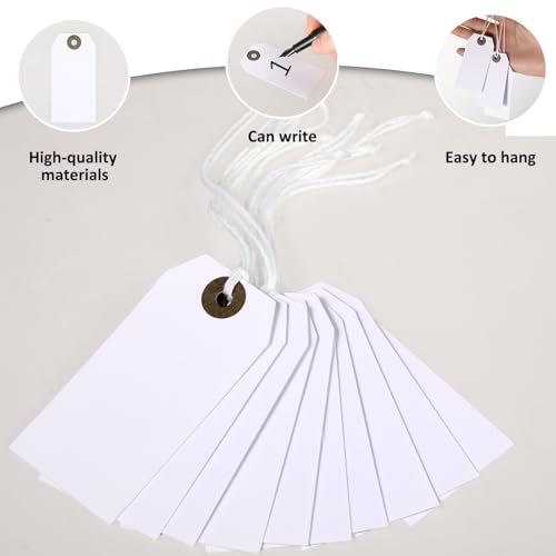LIQWEI 100 Stück Preisschilder Flohmarkt Etiketten, 7 x 4cm Preisetiketten Hängeetiketten Anhänger Etiketten mit Schnur Geschenkanhänger Weiß Geschenk Anhänger für Kleidung Geschenke Schmuck Display
