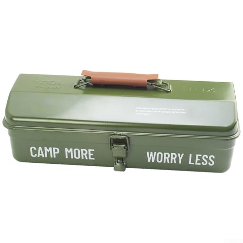 Oniissy Metall Werkzeugkasten Leichte und Stabile Aufbewahrungsbox - Outdoor Camping Werkzeug - Mit Leder Handschutz (Grün)