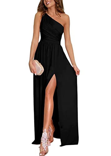 shownicer Abendkleider Damen Maxi Langes Kleid mit Schlitz Eine Schulter...