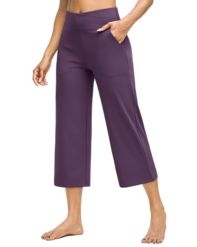 Image of G4Free Capri Pants for Women Wide Leg Yoga Dress Capris with Pockets Cross Loose Casual Work Crop Pants