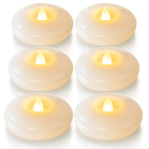 Image of Homemory 6 Pack 3 inch Flameless Led Floating Candles, 200 Hour White Battery Operate Waterproof Tealights for Cylinder Vases, Centerpieces at Wedding Decor, Party, Pool
