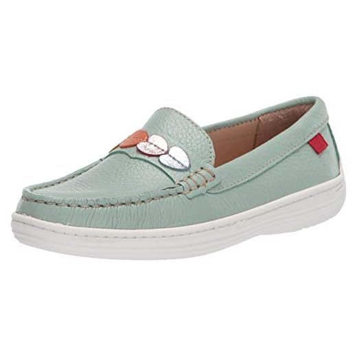 MARC JOSEPH NEW YORK Unisex Leather Made in Brazil Heart Detail Penny Driver Loafer, Powder Green Grainy, 12 M US Little Kid