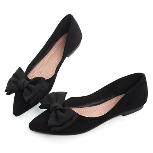 Image of SAILING LU Women's Pointed Toe Ballet Flats Bow Satin Dress Shoes for Women Dressy Comfortable Slip-On Loafers Ballerina Walking Flats