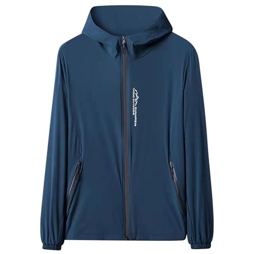 Mens UPF 50+ Hooded Top Lightweight Rash Guard Long Sleeve Shirt Jacket Quick Dry Full Zipper Hoodie Fishing Shirt