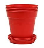 Mintra Home Garden Pots 4pk - Flowers, Herbs, Plants, Indoor, Outdoor, Colorful, Wholesale, Bulk (Red, 19cm Diameter (7.5in))