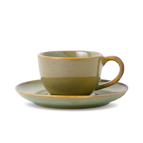 Image of Shay Ceramic Espresso Cup Set, Set of 2, 100ml, Pista Green| Espresso Cup and Saucer | Glossy Finish | Espresso Cup Ceramic | Espresso Cups Small | Microwave Safe (Espresso Set, Pista Green)