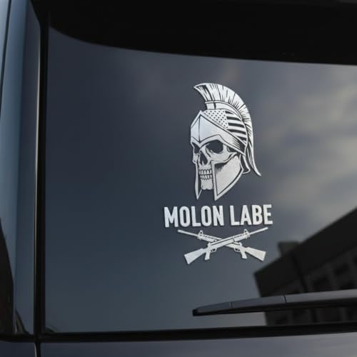 Alpacastore Molon Labe Spartan Helmet Skull Vinyl Decal Sticker, White, 6 Inch