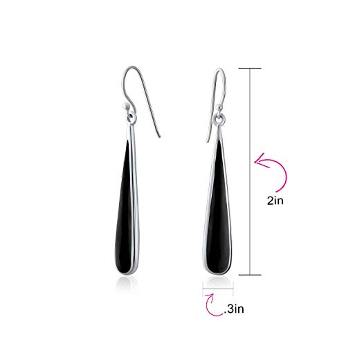 Simplistic Boho Fashion Gemstone Inlay Long Flat Teardrop Shaped Dangle Earrings Western Style For Women Teens .925 Sterling Silver Fish Hook Wire Threader4