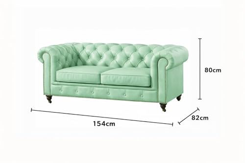 Image of Classic Leatherette Chester Sofa Set Button Tufted, Classic Style Sofa Set 3-Person Sofa for Living Room, Office, and Hallway Colour (Mint Green Leatherette, 2 Seater Sofa)