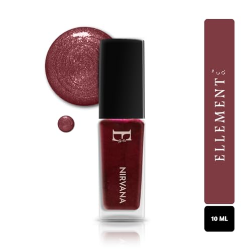 Image of Ellement Co Nirvana Nail Polish 10 ml with deep wine red shimmer shade offers glossy salon finish smooth streak-free application, quick drying formula, and long lasting chip resistant wear, ideal for festive occasions, evening looks, parties, weddings, and elegant everyday nail styling.