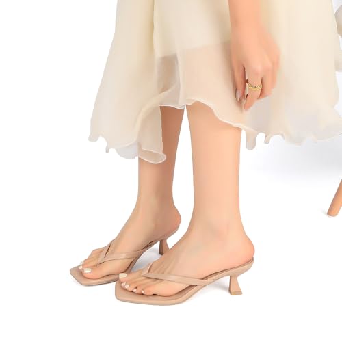 Image of Goderci Kitten Flip Flop Thong Low Heels for Women Square Open Toe Slip On Heeled Sandals