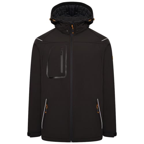 JCB - Men's Trade Hooded Black Softshell Jacket - Durable, Comfortable, Versatile - Perfect for Outdoor Work Environments Workwear Collection - Size XXL