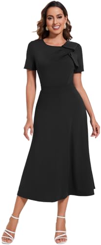 Image of shengfan Women's Casual A Line Swing Summer Dress Formal Short Sleeve Round Neck Wrap Evening Party Dresses