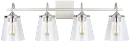 Capital Lighting 139142BN-496 Jayne Clear Seeded Glass Cone Bath Vanity Wall Mount, 4-Light 400 Total Watts, 11" H x 33" W, Brushed Nickel