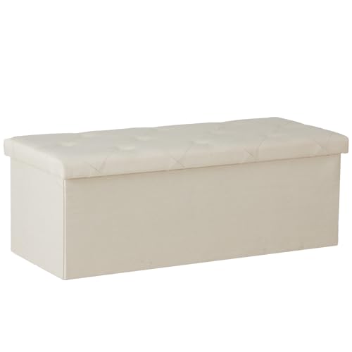 Dumos 43In Foldable Storage Ottoman Bench, Storage Chest, Large End Of Bed Foot Rest Stool With Padded Seat, Bedroom Bench For Living Room, Support 660Lbs, Camel