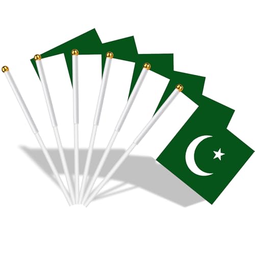 AhfuLife Petit Drapeau Pakistan - 15 Pcs Mini Drapeaux Pakistanais avec Poteau Solide Blanc de 30cm pour Décoration Jardin Bar, Coupe du Monde, Célébration Fête Nationale