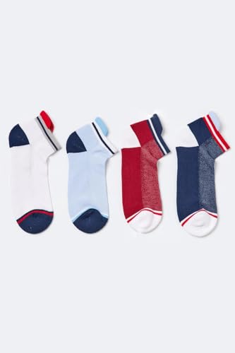 Katia & Bony Men's Athletic Low Cut Golf Socks – 4 Pairs Sports Performance Socks with Mesh Ventilation, Navy Blue White Red3