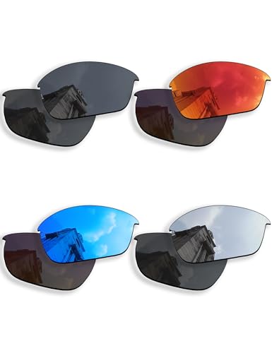 Betterun 4 Pairs Anti-scratch Polarized Replacement Lenses for Oakley Half Jacket 2.0 OO9144 Sunglasses, Retro Black+silver+blue+fire