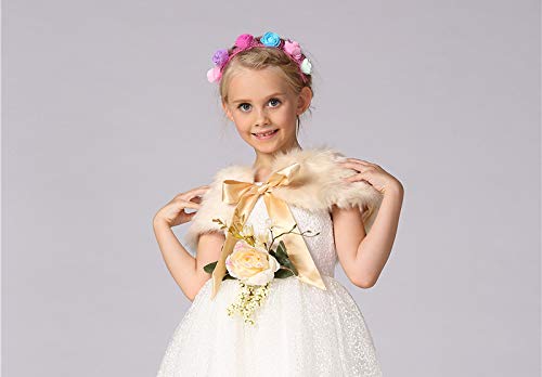 FakeFace Flower Girls Faux Fur Shoulder Cape Winter Warm Party Wedding Wraps Capelets Clothes3