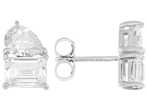 White Cubic Zirconia Stud Earrings for Women – 6.04 CTTW Round Cut – Rhodium Over Sterling Silver, Classic Diamond-Look Studs – Fine Jewelry Gift for Birthday, Anniversary or Holiday