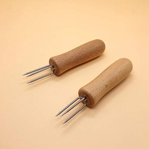 Hemoton — Suportes de milho de aço inoxidável com cabo de madeira para espinhos de milho para churra